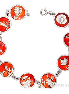 庭院古董珐琅手链纯银