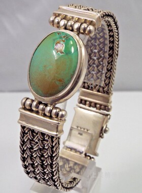 SOLD 上层精灵的庭院∮欧美Vintag厚重天然绿松石纯银手链手镯