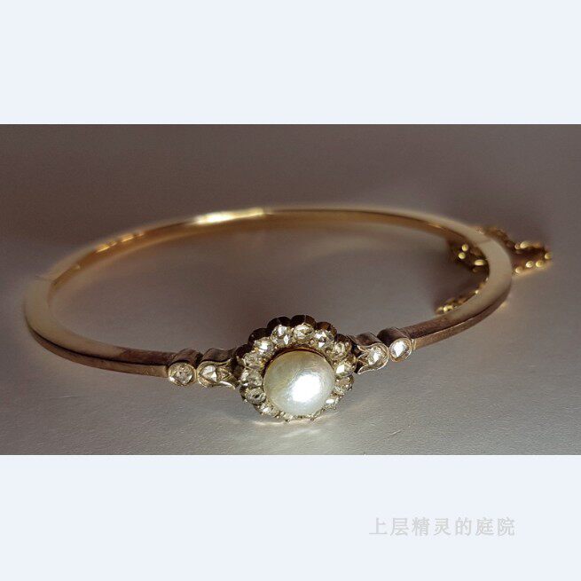 SOLD 上层精灵的庭院∮维多利亚时代古董14K金钻石珍珠淑女手镯