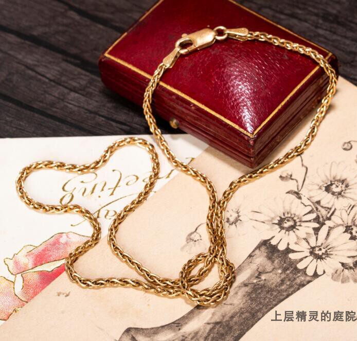 SOLD上层精灵的庭院 金项链欧洲Vintage14K纯金小麦铰接裸链10克