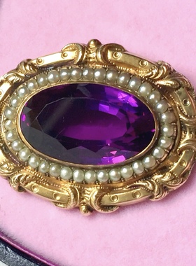 SOLD 维多利亚时代天然薰衣草老矿紫晶纯金大吊坠