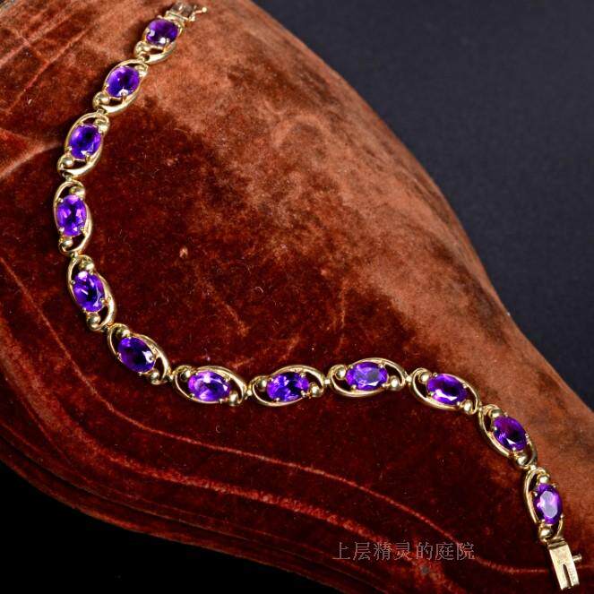 SOLD 庭院西洋VTG首饰 欧洲紫晶石10K金精致复古女士手链
