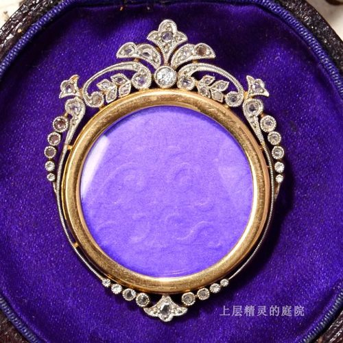SOLD 上层精灵的庭院∮法国18K金古法玫瑰切割钻石古董相片盒胸针