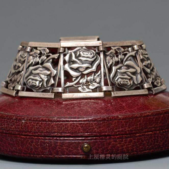 庭院西洋古董VTG首饰 复古玫瑰花束 欧美925纯银手排∮手链