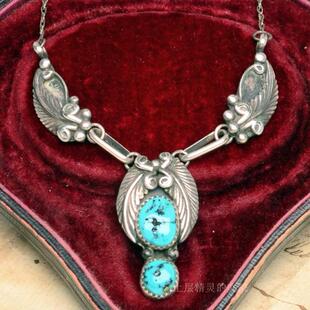 SOLD 庭院西洋古董首饰 纳瓦霍部落 手工925银天然绿松石部落项链