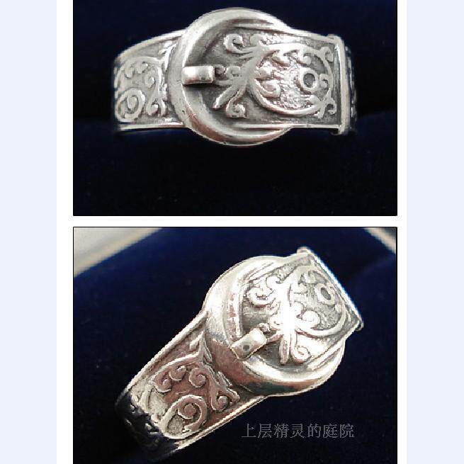SOLD 庭院西洋古董VTG首饰 英国伯明翰1973年标记 纯银皮带扣戒指