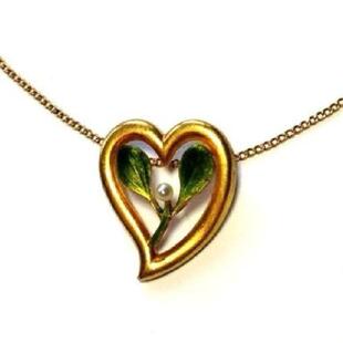 初生嫩芽ART NOUVEAU新艺术14K金珐琅吊坠 西洋古董首饰收藏 SOLD