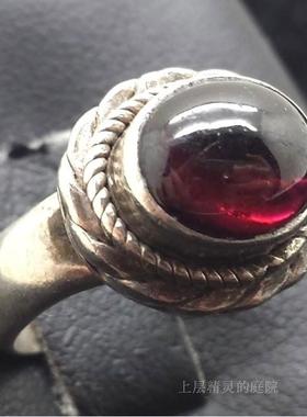 庭院老式手工天然石榴石戒指