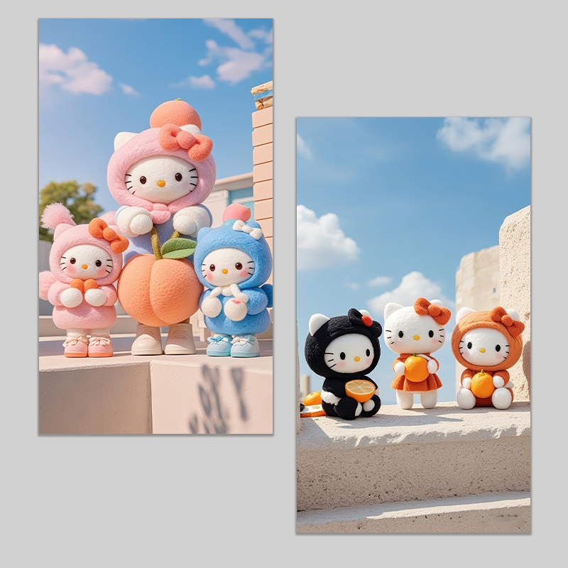 (拍1发4)025原创毛茸茸HelloKitty猫咪手机壳壁纸高清图片素材