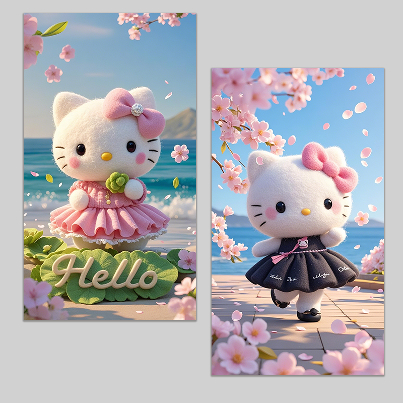 (拍1发4)028原创毛茸茸HelloKitty猫咪手机壳壁纸高清图片素材