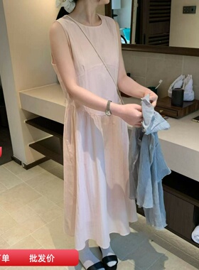 Aelita韩国法式时尚长款纯色无袖背心裙女2026夏装宽松显瘦连衣裙