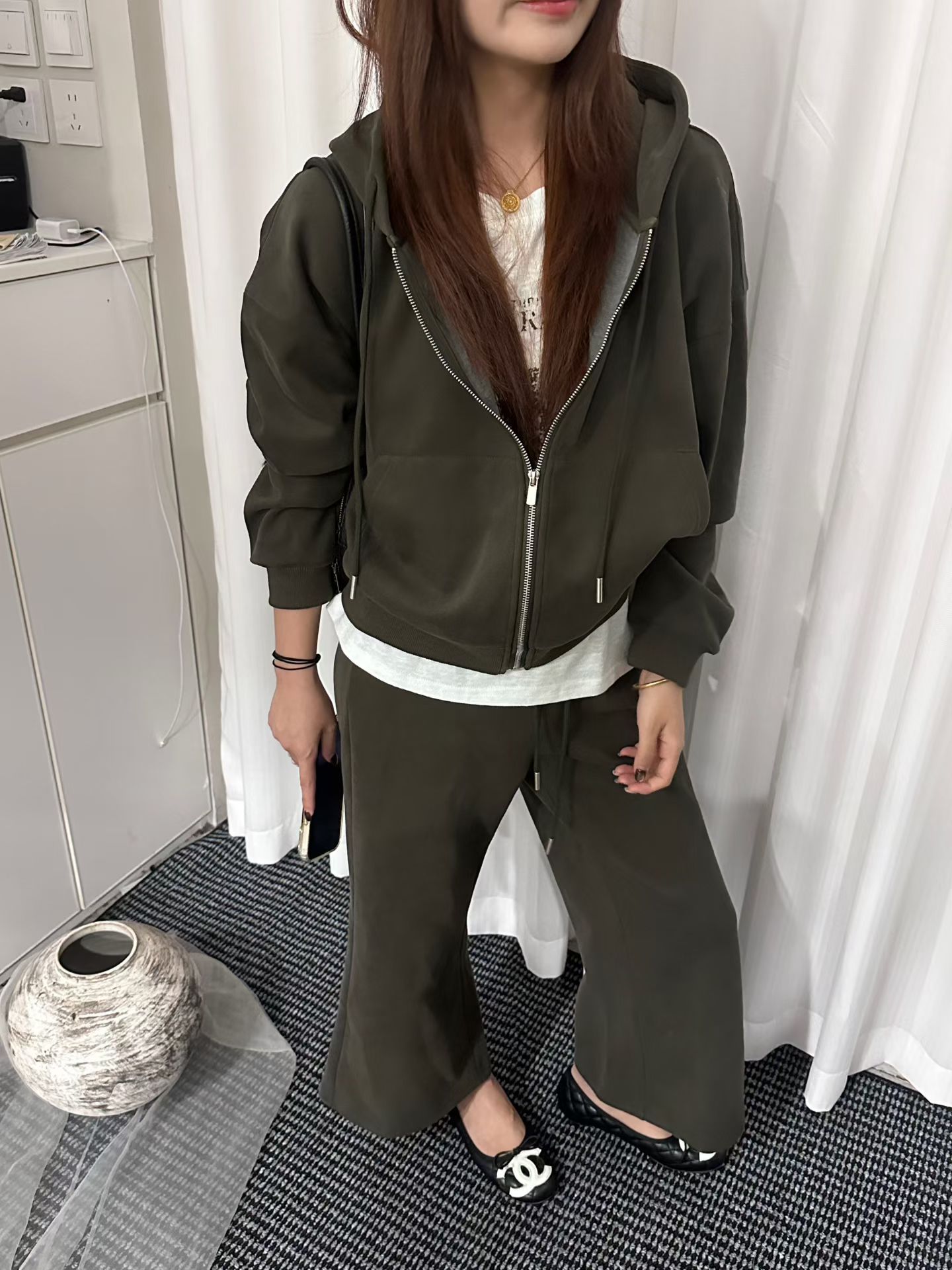 大漂亮2026秋装连帽卫衣外套+抽绳阔腿裤两件套女休闲运动套装潮