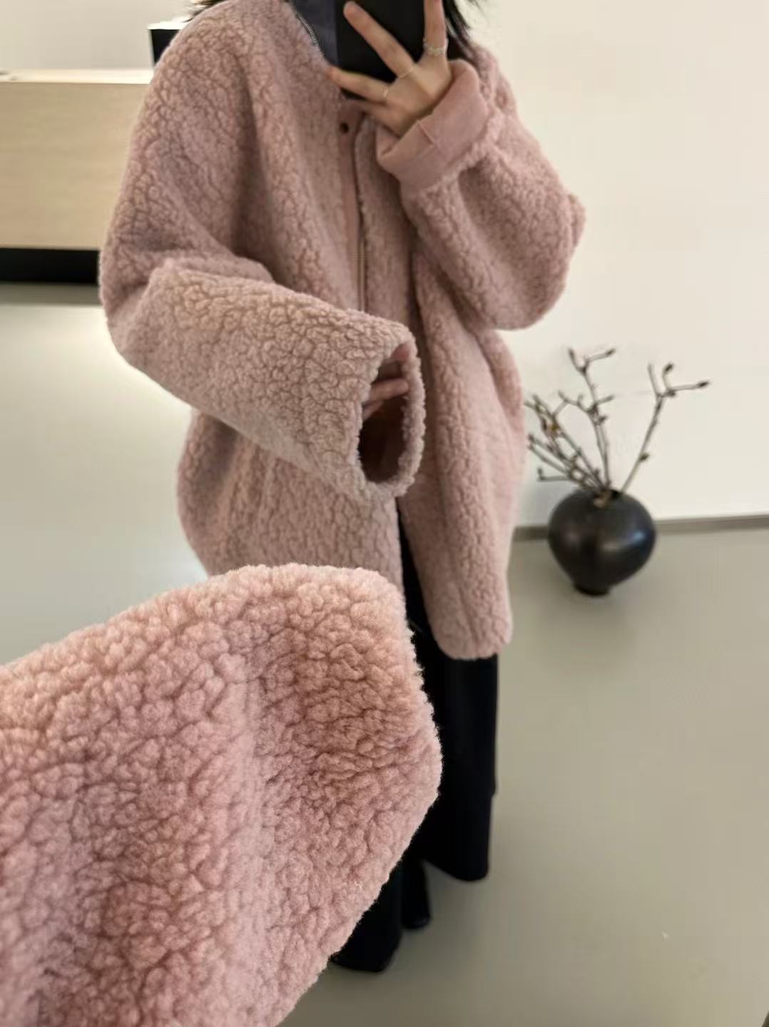 简站2025冬装羊羔毛保暖外套女单排扣皮毛一体小个子摇粒绒上衣潮