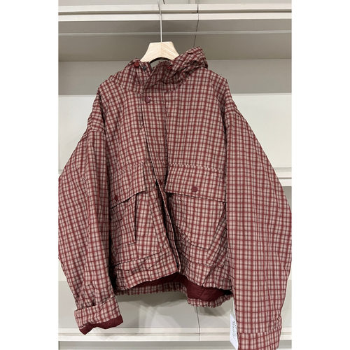 韩国WE658151冬装复古格子棉服女连帽抽绳下摆宽松工装夹棉短外套