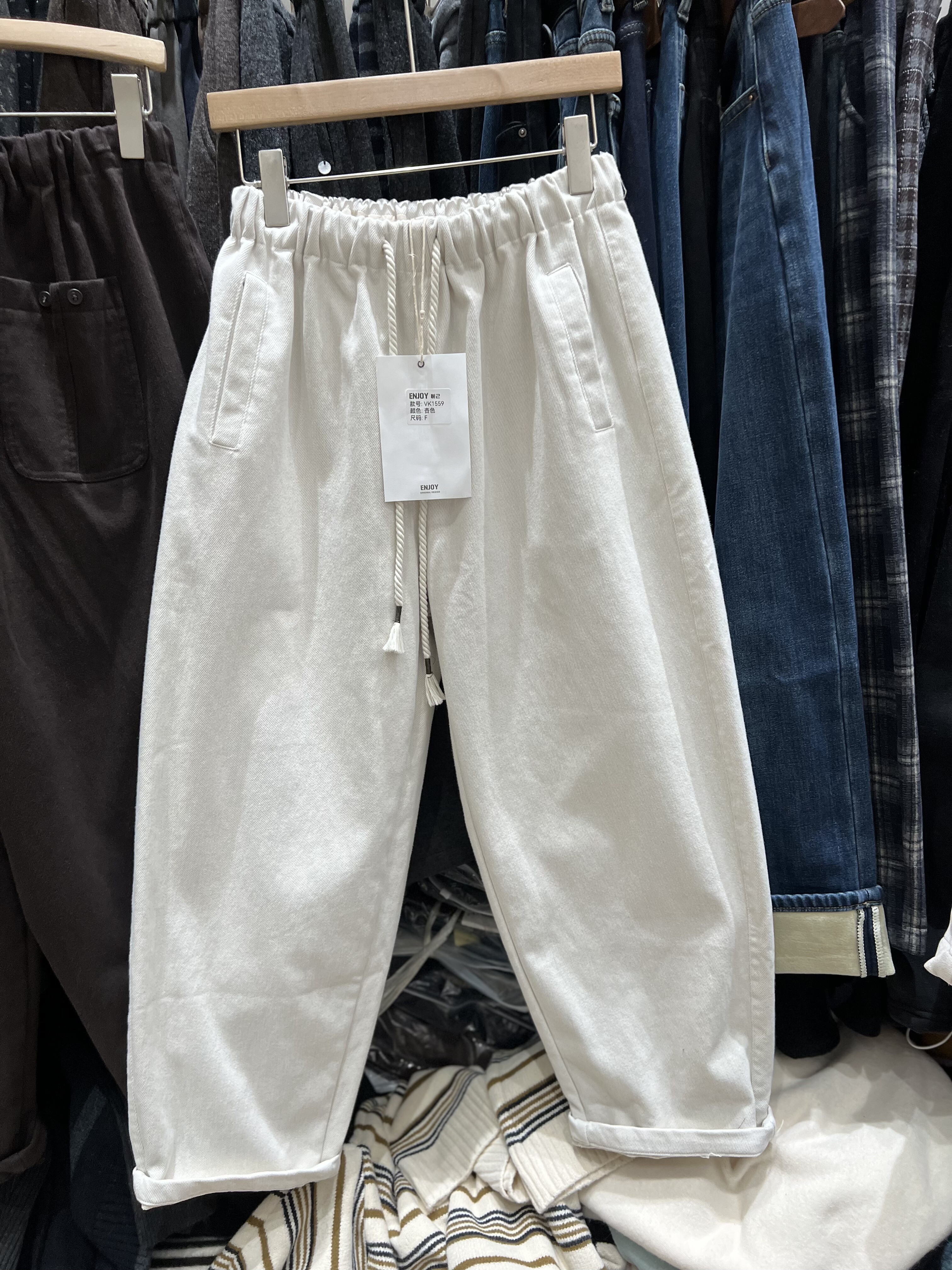 悦己ENJOY1559冬装韩版松紧腰抽绳宽松百搭休闲加绒哈伦萝卜裤女