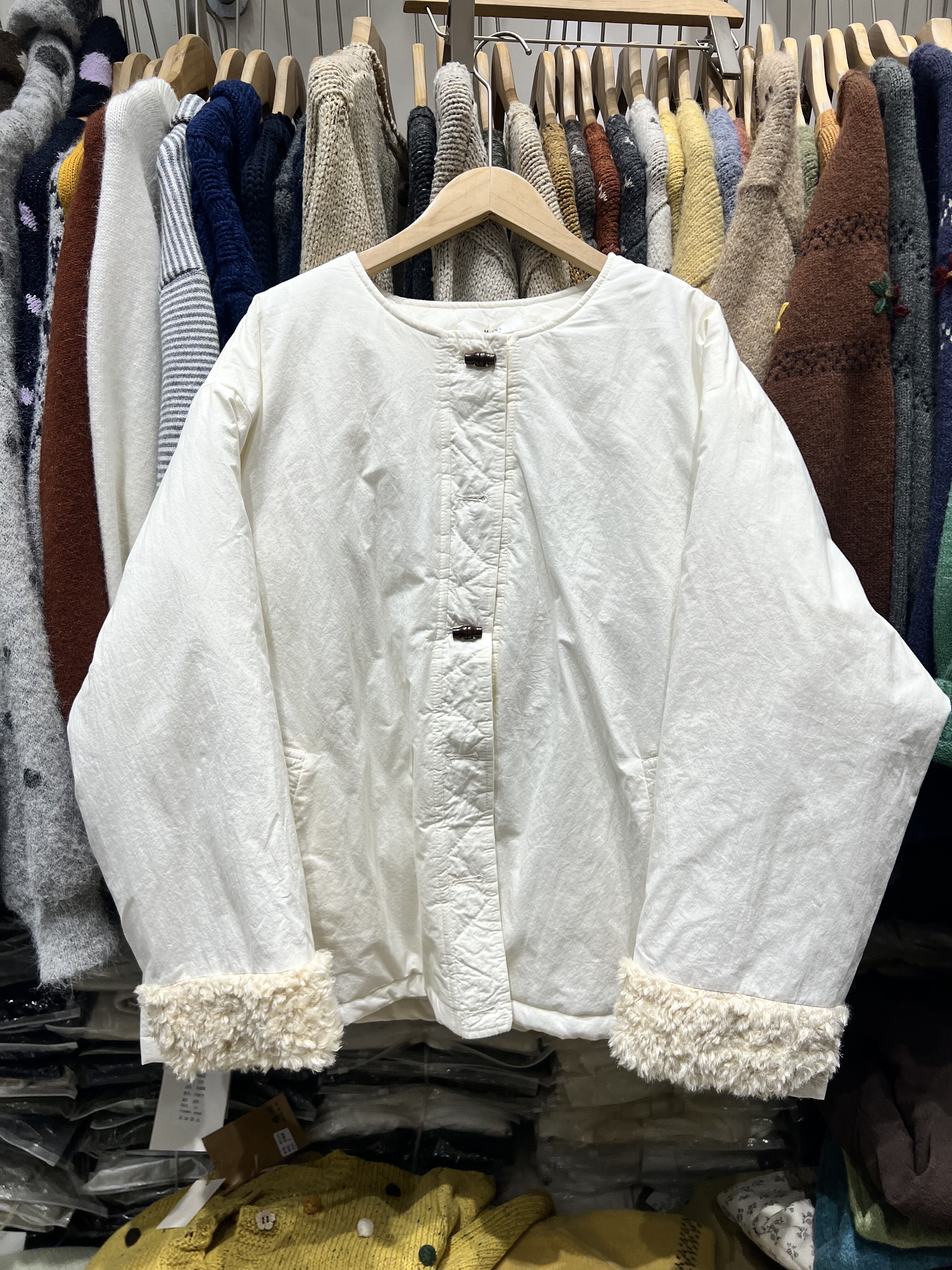 沐皙MUXI25682韩系圆领棉服女冬季2025休闲宽松百搭拼袖棉衣外套