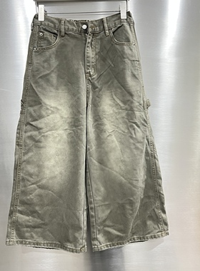 轩语XUANYU70937秋冬款复古水洗做旧牛仔裤女高腰阔腿八分直筒裤