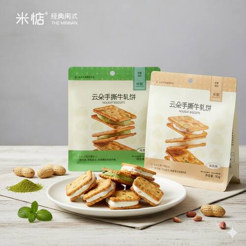 米惦云朵手撕夹心牛轧饼鲜香酥脆葱香抹茶牛轧糖夹心饼干台湾风味