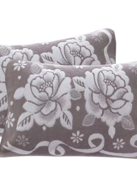 老式纯棉毛圈枕巾一对装毛巾枕头巾成人灰色全棉柔软加厚加密提花