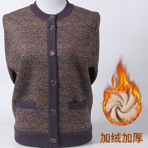 中老年人加绒外套针织开衫妈妈装