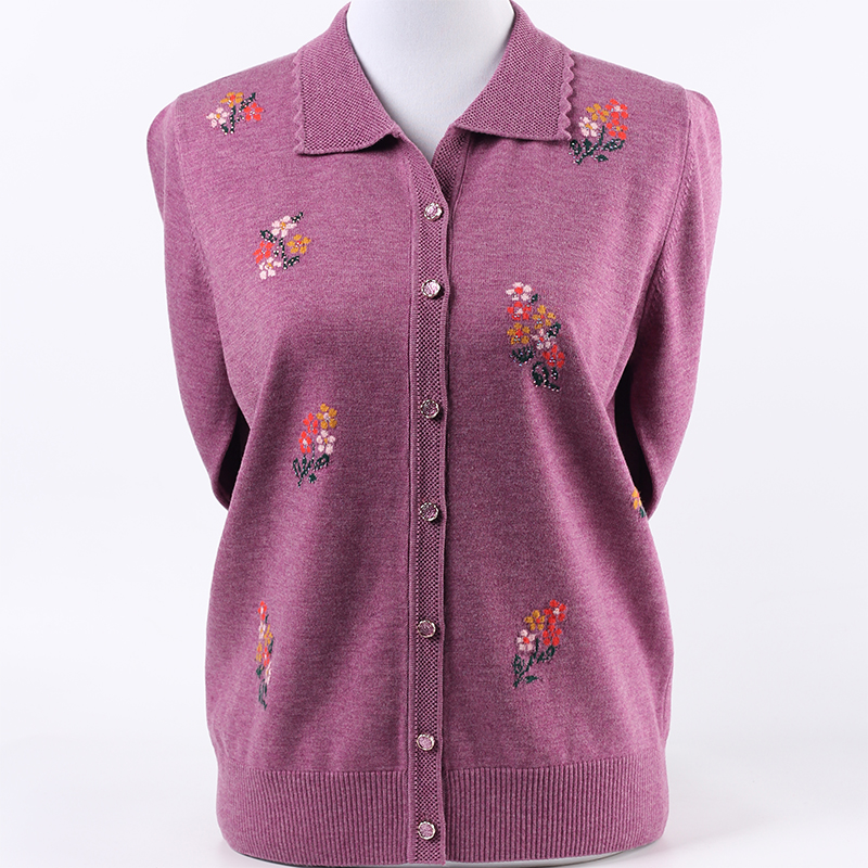 中老年女装翻领开衫毛衣外套妈妈