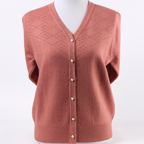 中老年女装V领针织开衫毛衣外套