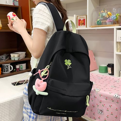 四叶草女学生大容量耐脏双肩包