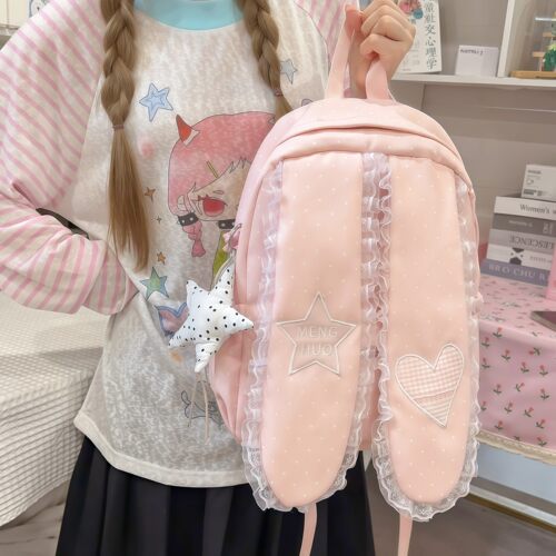 女生小学生韩系爱心兔耳朵双肩包