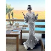 女拼接假两件卫衣整新款 韩系街套装 一套ootd穿搭花半炸春季 朵身裙