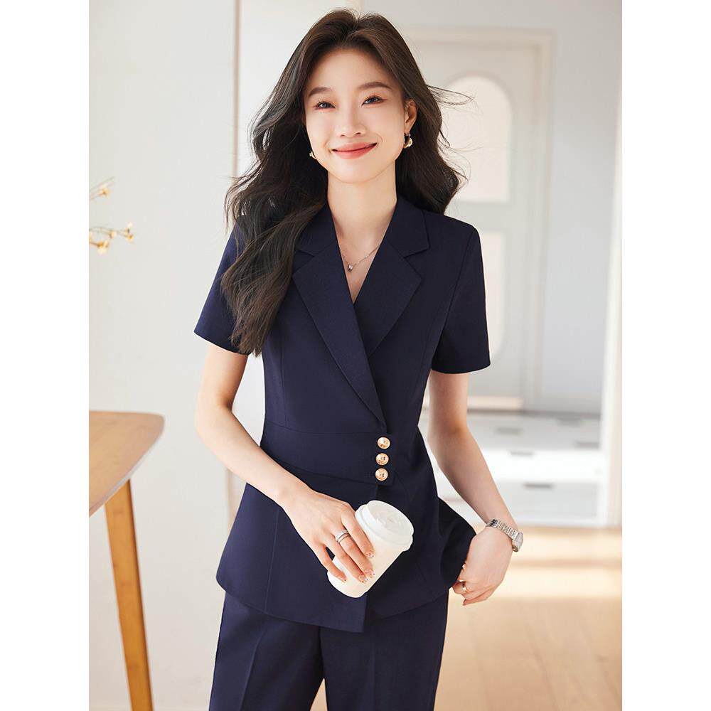高级感短袖西装外套女夏季薄款职业装气质女神范珠宝店工作服套装