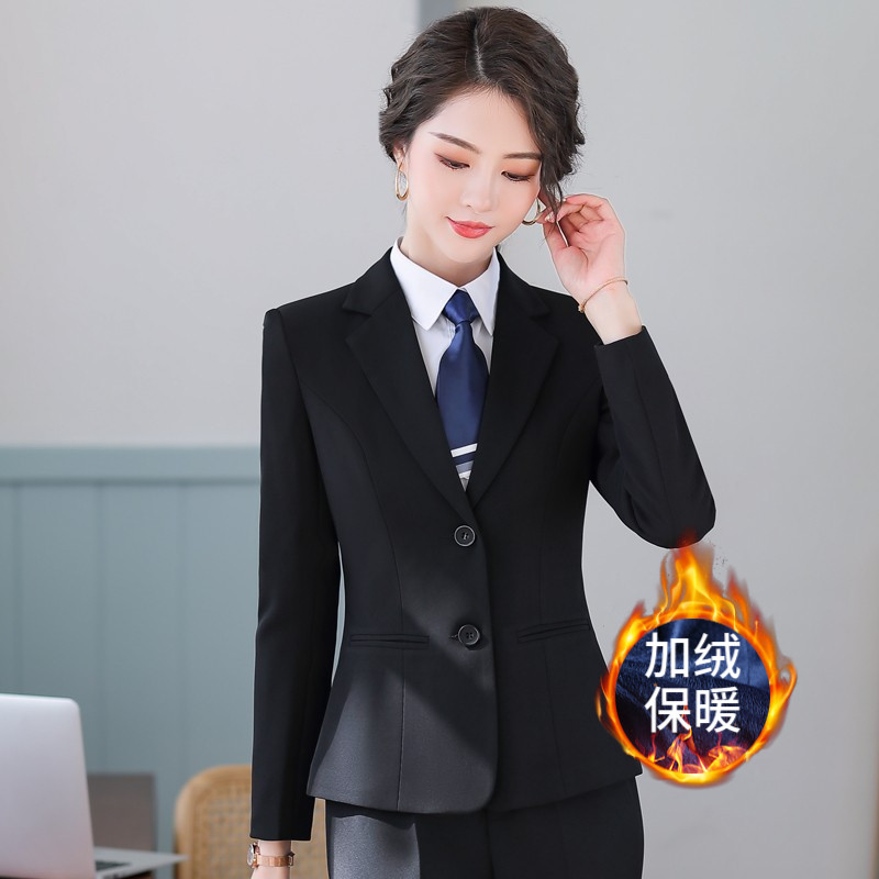 小西装套装女大码春秋加绒新款工作服气质职业两粒扣西服正装外套