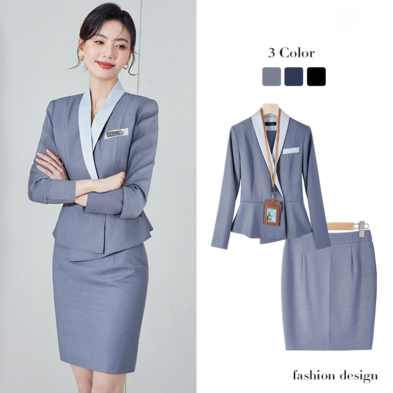 灰色高端职业装西装套装女2025新款空姐酒店前台气质工作服制服秋