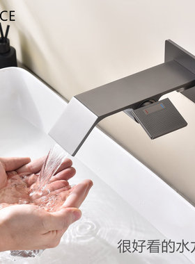 LANCE暗装拉丝枪灰色面盆水龙头冷热全铜入墙预埋式玫瑰金龙头