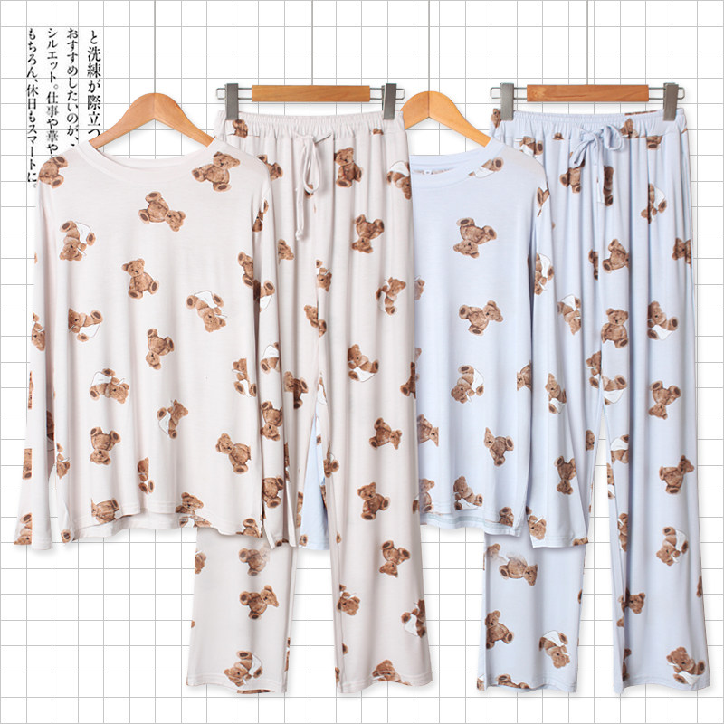 莫代尔日系圆领长裤大码家居服