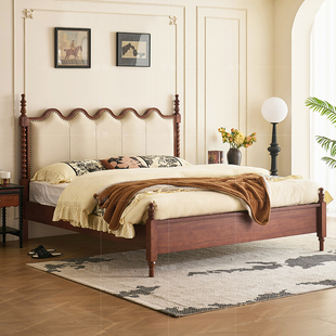 美式 床复古软包床 中古风实木床白蜡木主卧高级感1.8米双人床法式