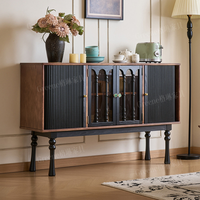 法式复古风白蜡木实木餐边柜客厅小户型中古风储物收纳柜玄关柜子