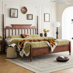 美式中古风白蜡木实木床主卧大床高级感法式复古温莎罗马柱高箱床