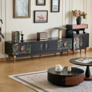 法式 复古白蜡木实木电视柜落地靠墙客厅中古风影视柜储物收纳柜