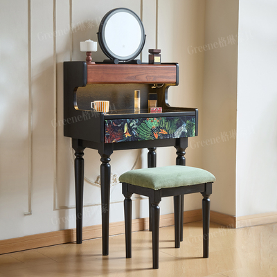 法式复古风白蜡木实木梳妆台卧室小户型家用中古风化妆桌带抽屉