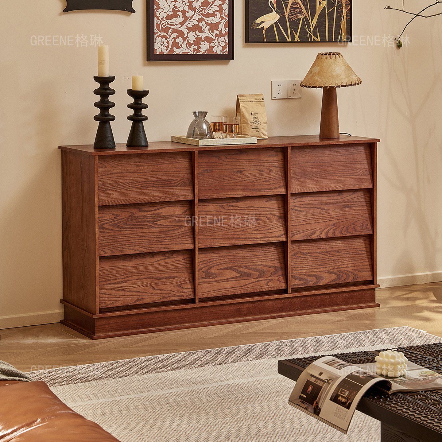 中古风九斗柜客厅收纳卧室小户型储物柜复古风帆船餐边柜沙发边柜