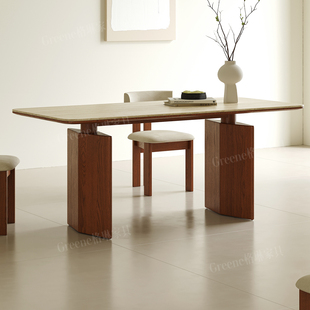 中古风白蜡木实木餐桌椅诧寂风饭桌家用小户型现代长方形岩板餐桌