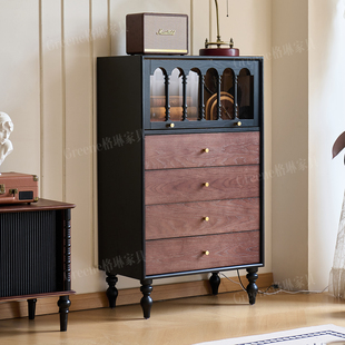 法式中古风白蜡木全实木斗柜客厅家用复古高级感五斗柜储物收纳柜