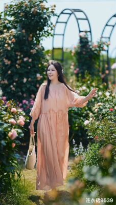 晓莲家2026年夏季新款纯苎麻纯色领系带连衣裙宽松女中长款裙子