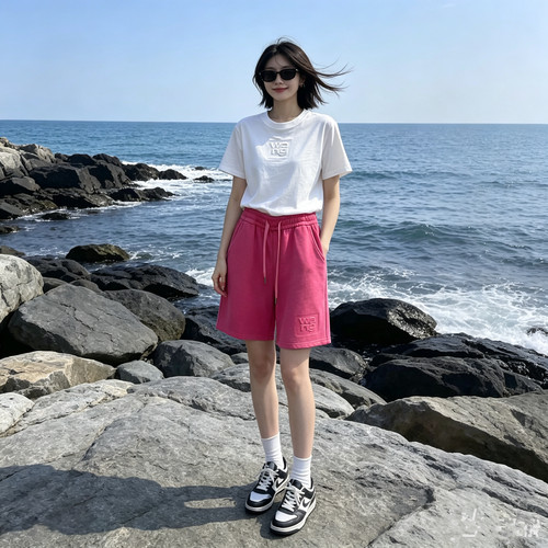 外贸纯棉短裤女wang同款休闲百搭宽松休闲裤