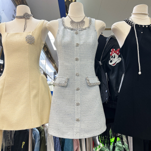 气质名媛收腰网红连衣裙女高端高级感 新款 法式 钉钻小香风2026春季