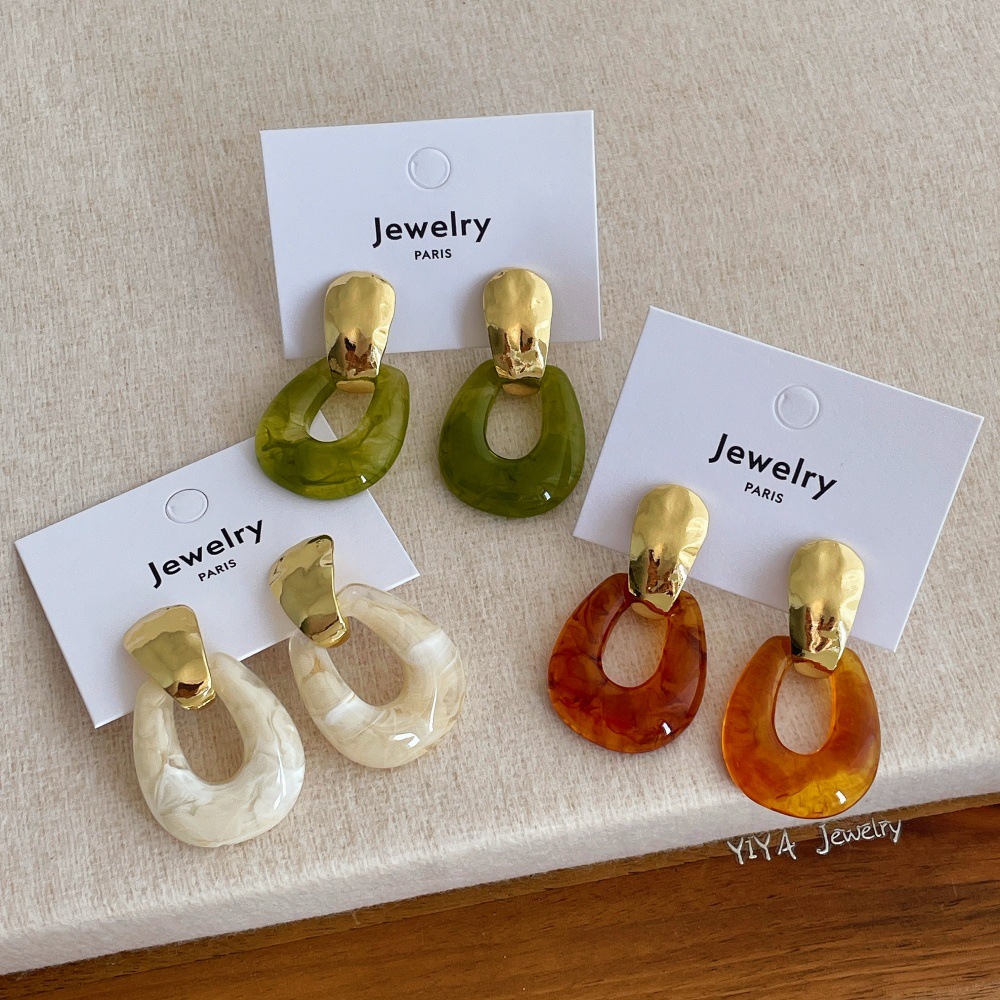 美拉德秋冬水滴形耳环金属拼接法式复古温柔优雅气质几何耳钉耳饰