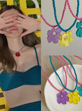 多巴胺彩色亚克力花朵项链女韩国