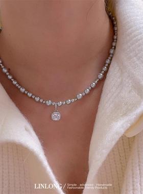 「珍珠方糖」方钻施家珍珠项链女