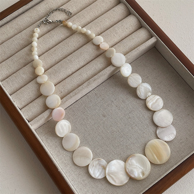 天然贝壳大小渐变圆片项链女轻奢