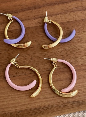 前后戴小众设计感紫色交叉撞色耳环女时尚轻奢高级感百搭耳钉耳饰